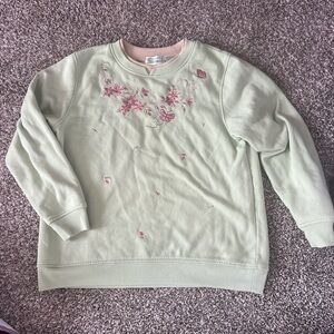 Vintage Green Sweater with Butterflies and Flowers